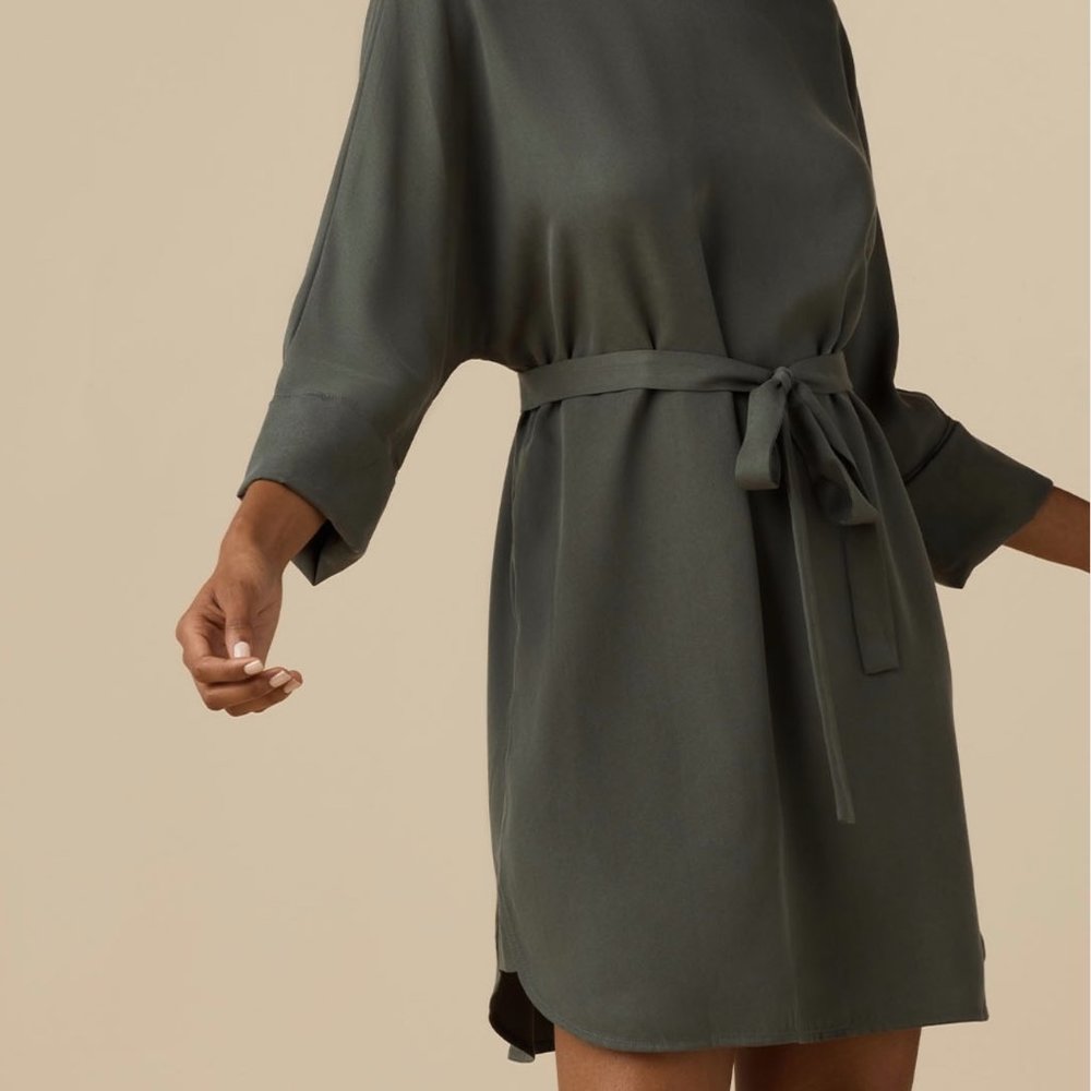 NWT XS VETTA Reversible Boyfriend Shirt Dress in Olive